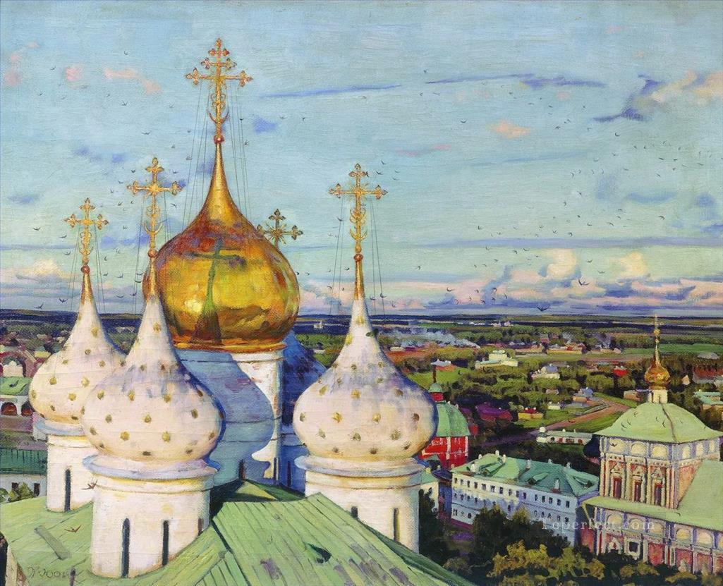 domes swallows assumption cathedral of trinity sergius lavra Konstantin Yuon Oil Paintings